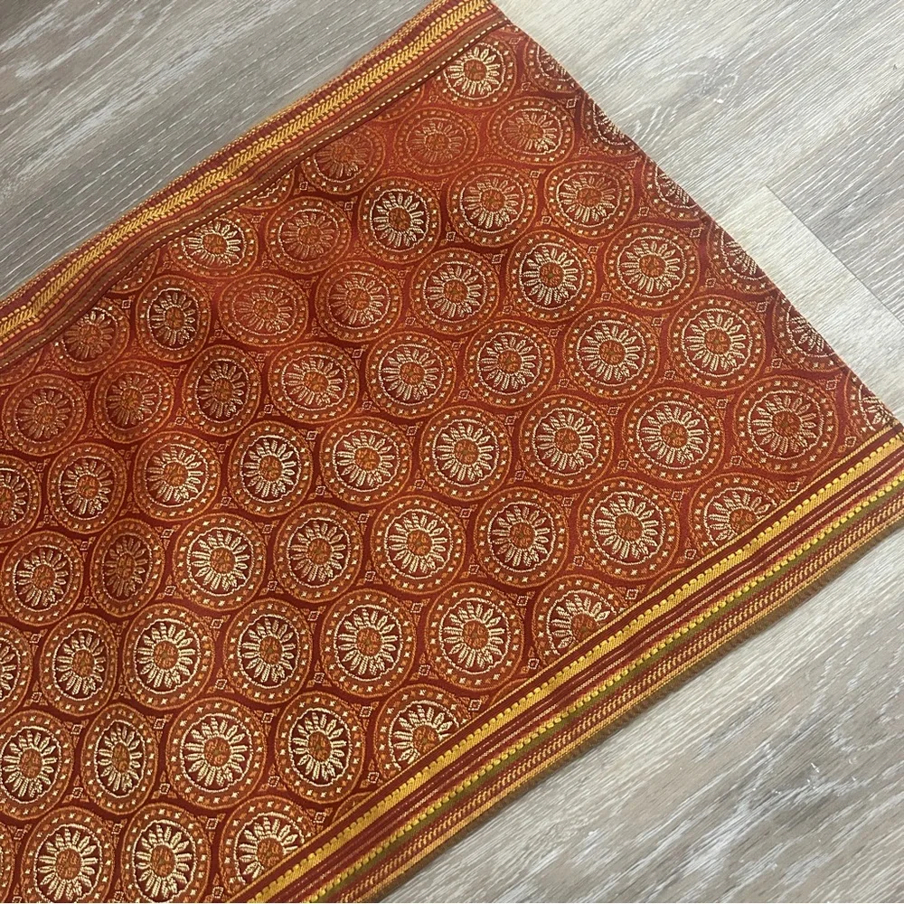 ✨Pier 1 Imports Burnt Orange & Gold Embroidered Table Runner –Elegant Boho Chic